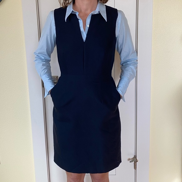 Navy wool/silk J Crew dress with POCKETS - Picture 5 of 5